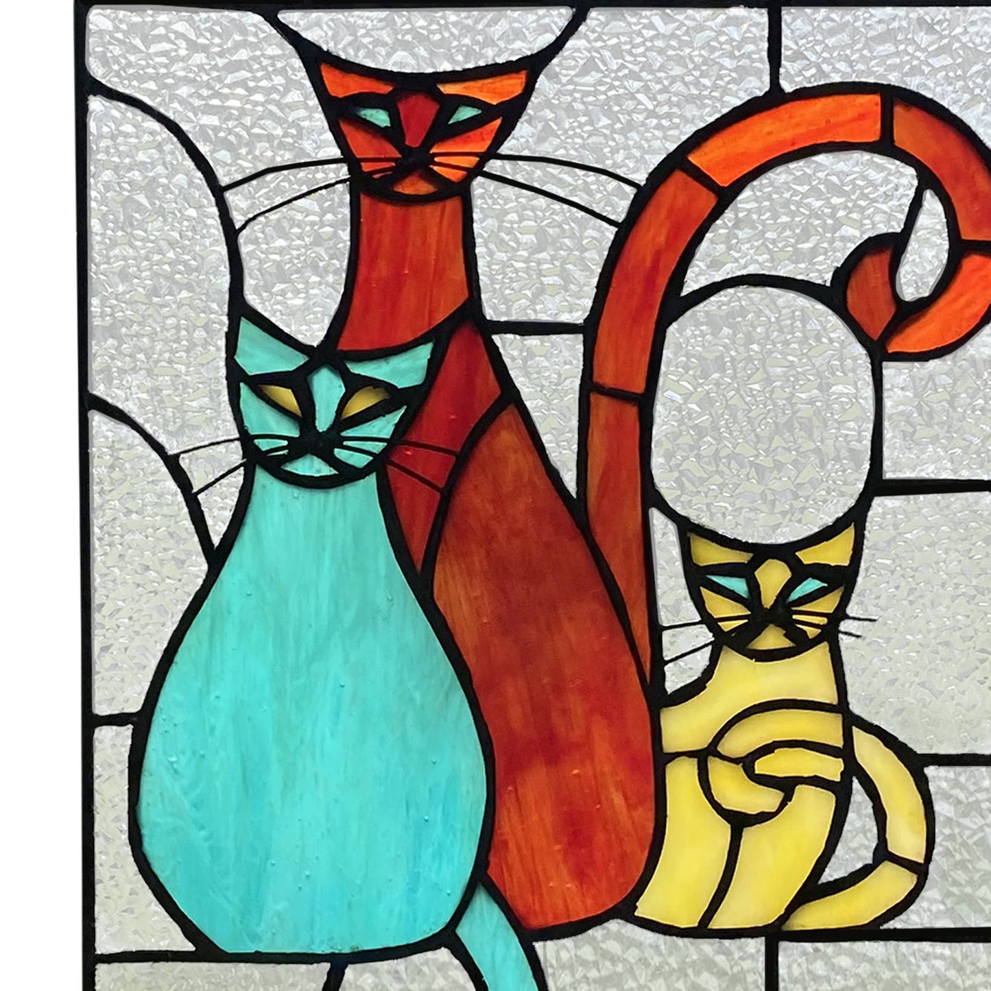 14"H Coy Cats Trio Stained Glass Window Panel