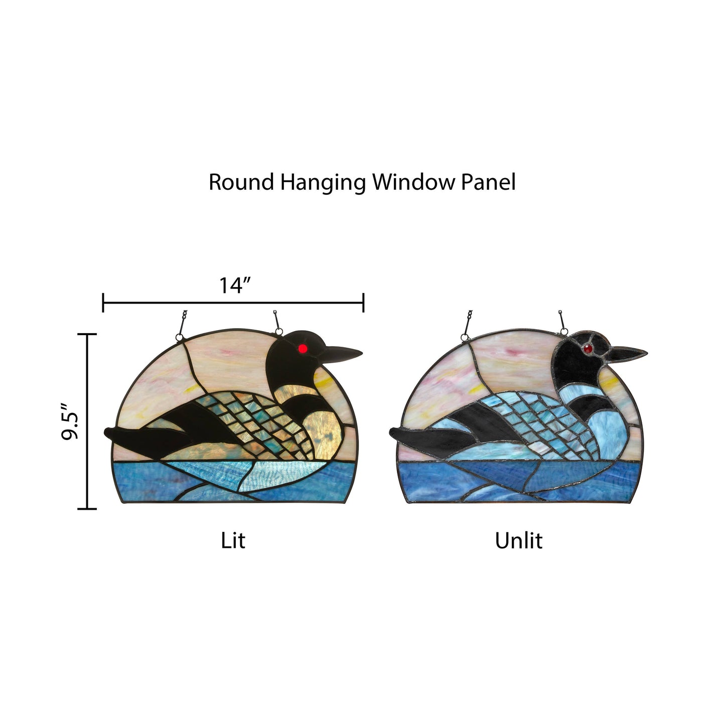 9.5"H Swimming Loon Stained Glass Window Panel