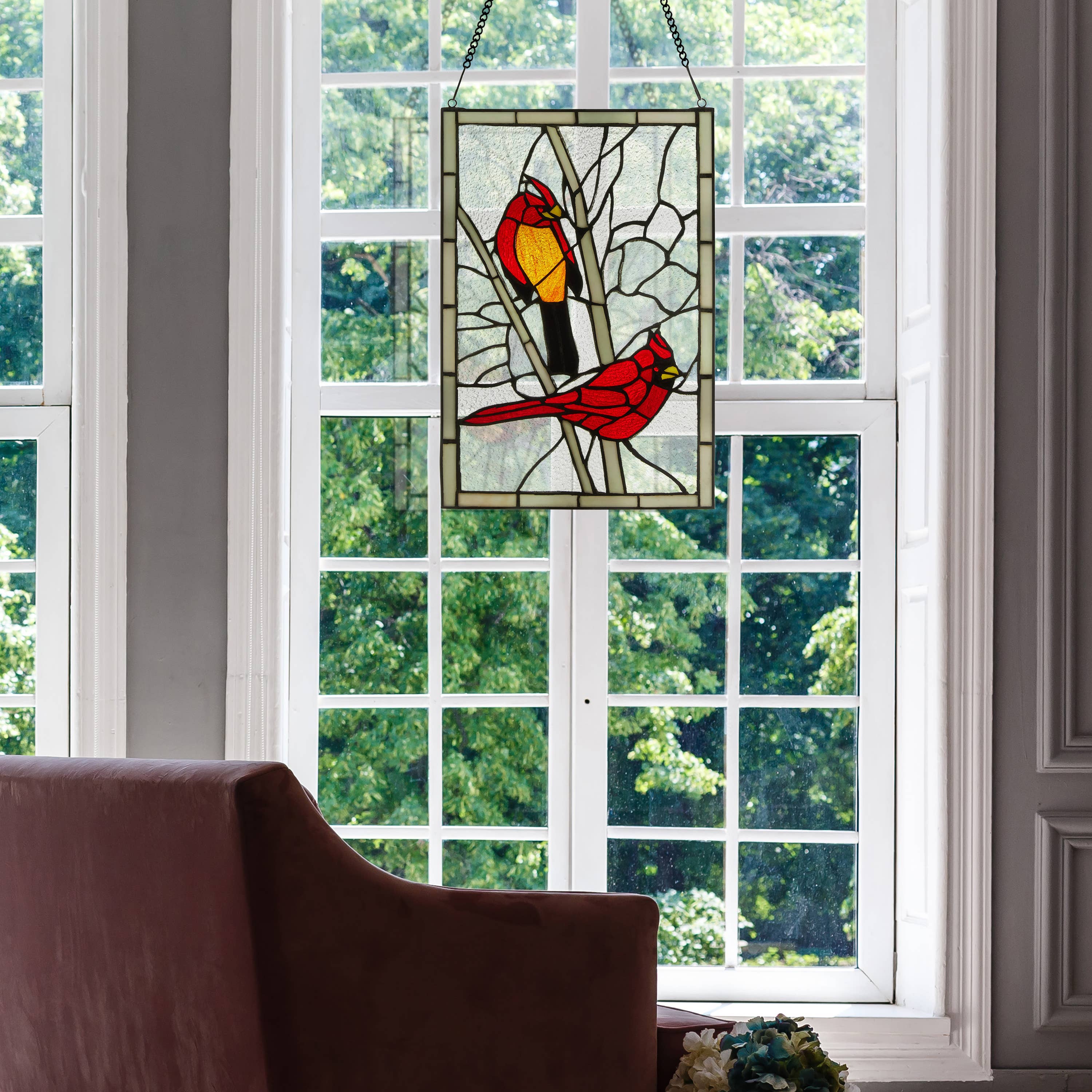 18.5"H Annabelle Red Cardinal Stained Glass Window Panel
