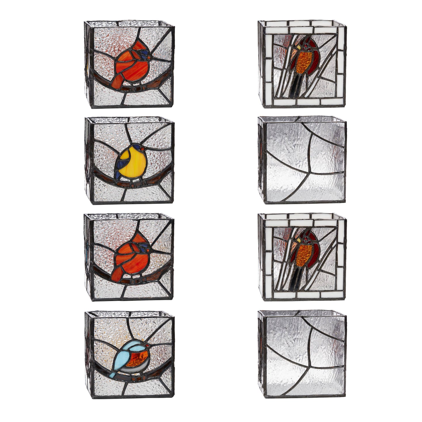4.75"H Set of 2 Bird Stained Glass Candle Holders