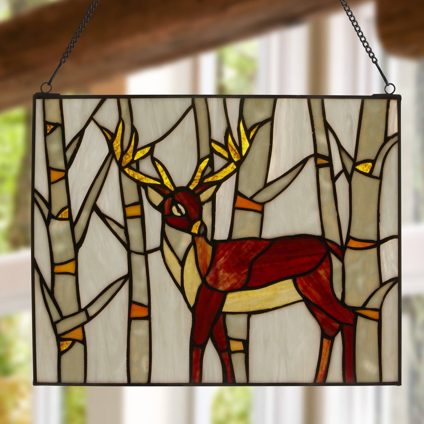 11"H Majestic Deer Stained Glass Window Panel