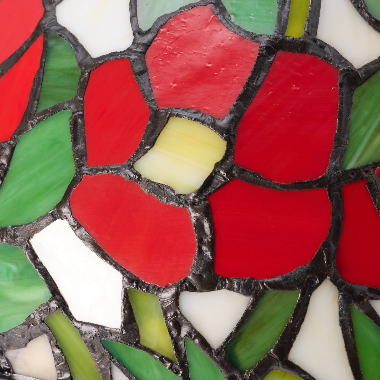 17"H Genevieve Red Flowers Stained Glass Candlestick Table