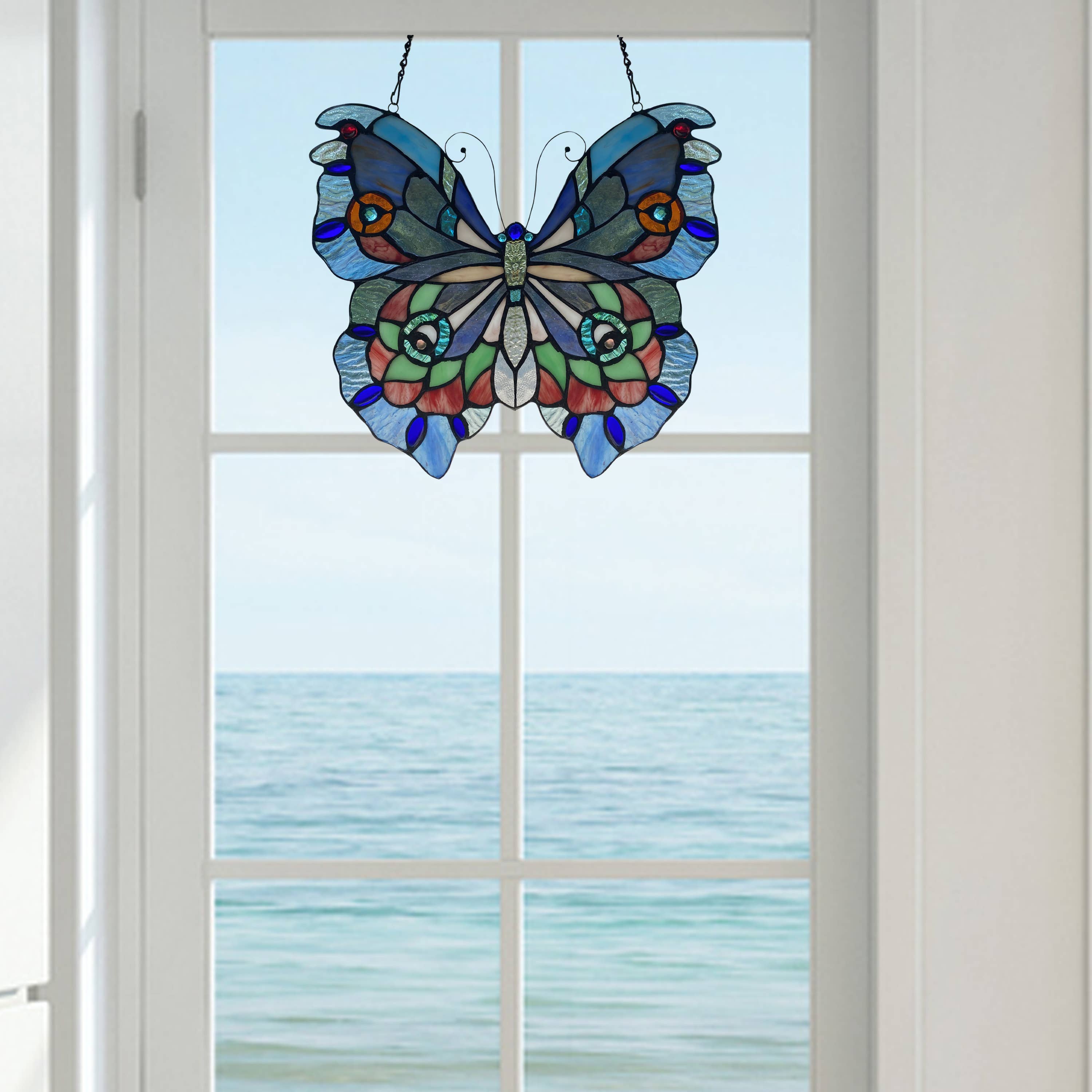 12"H Grayson Purple, Blue & Red Butterfly Window Panel