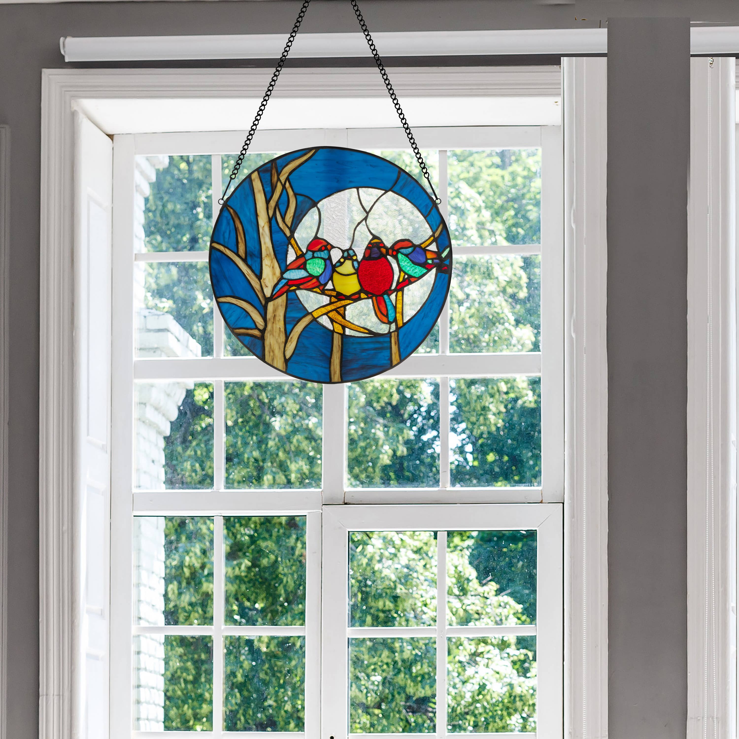 16"H Astrid Blue Birds in the Night Sky Window Panel