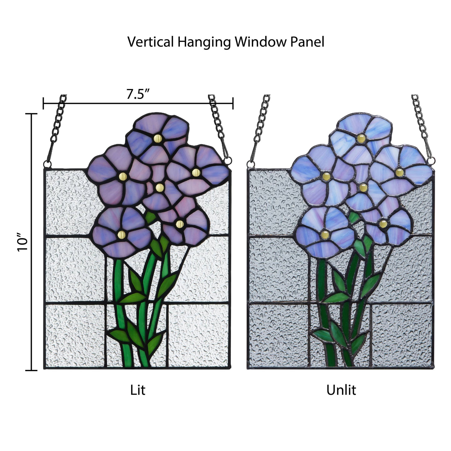 10"H Forget Me Not Purple Flowers Stained Glass Window Panel