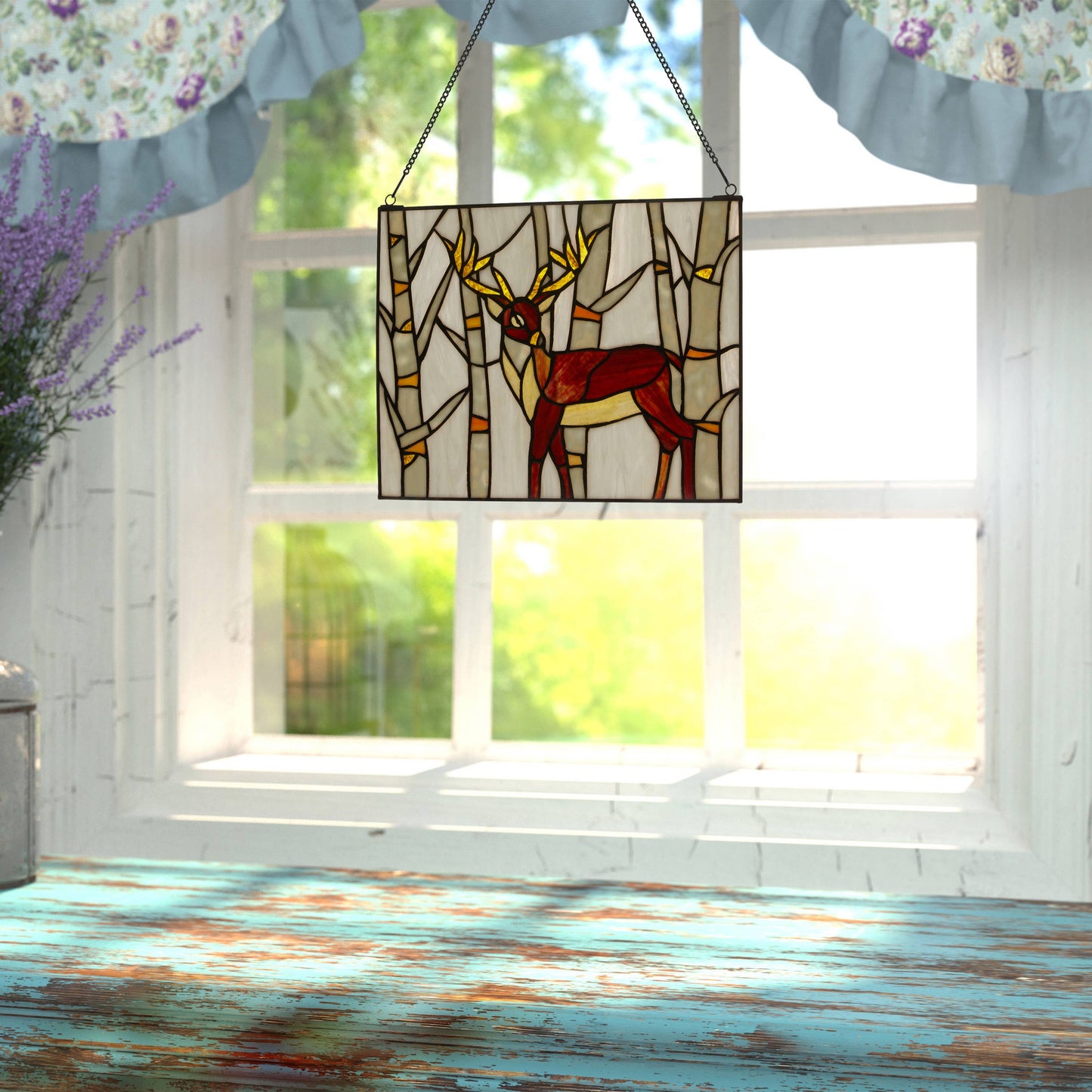 11"H Majestic Deer Stained Glass Window Panel