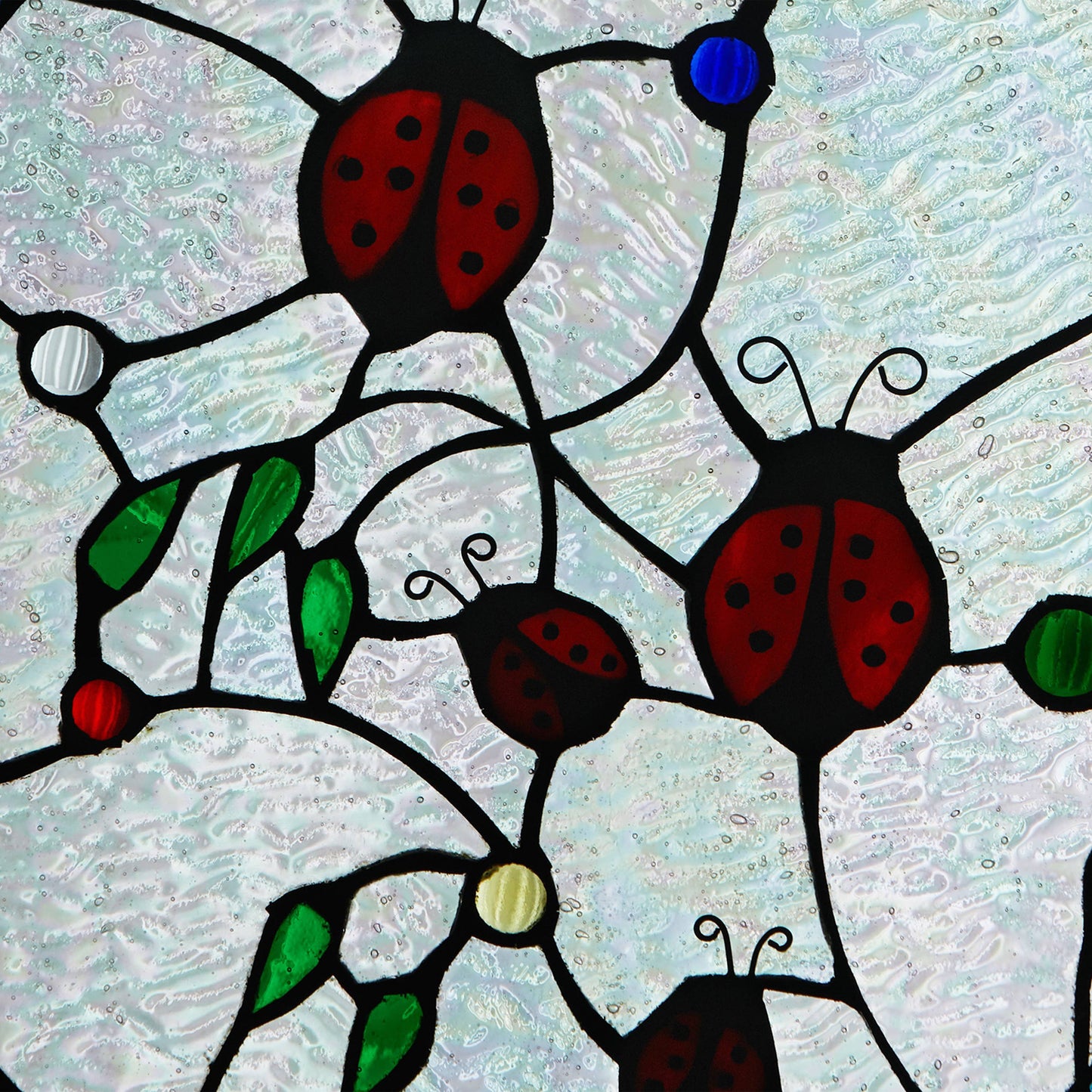12"H Ladybugs Round Stained Glass Window Panel