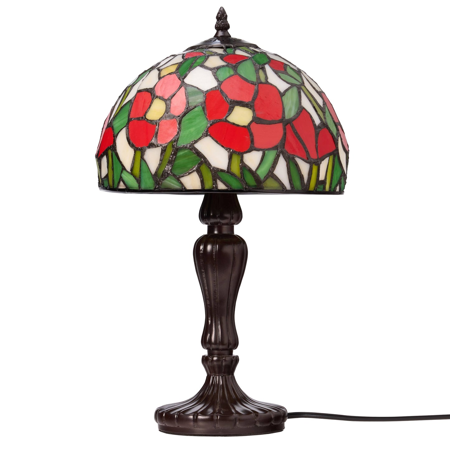 17"H Genevieve Red Flowers Stained Glass Candlestick Table