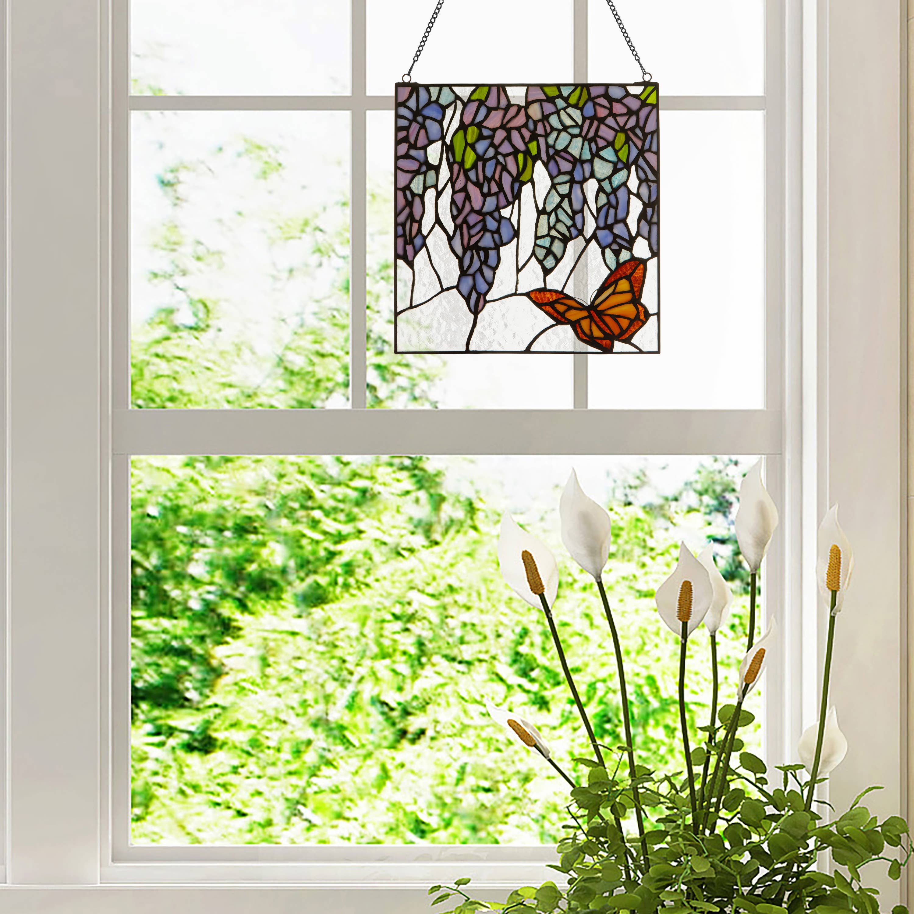 12"H Irises Stained Glass Window Panel