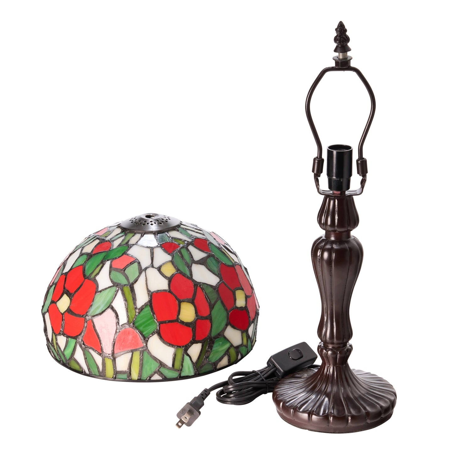 17"H Genevieve Red Flowers Stained Glass Candlestick Table