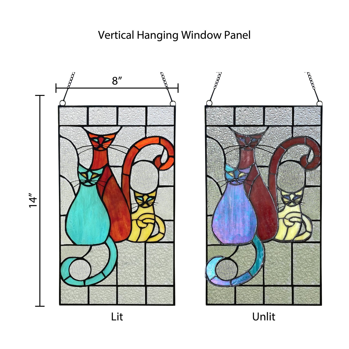 14"H Coy Cats Trio Stained Glass Window Panel