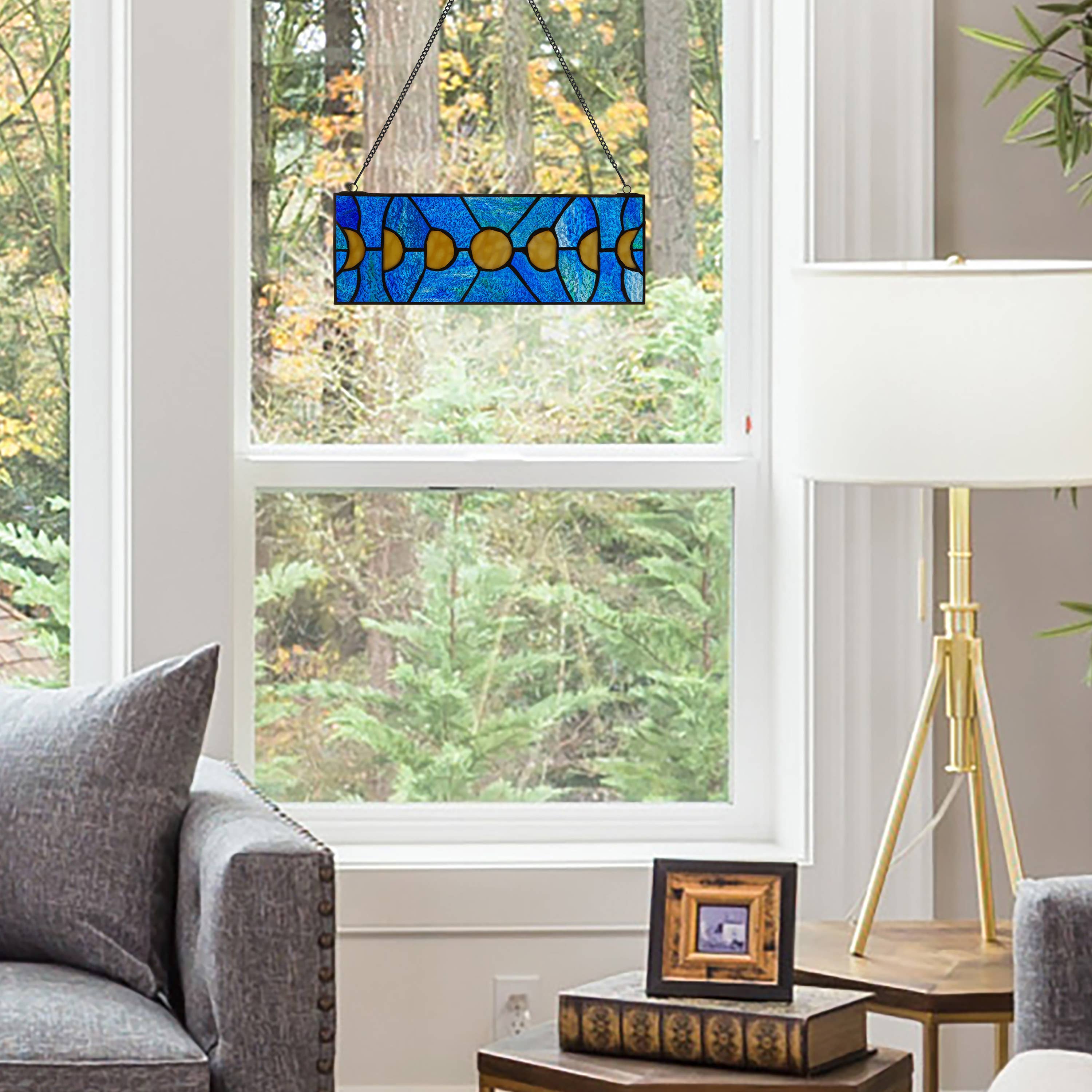 5"H Moon Phases Rectangular Stained Glass Window Panel