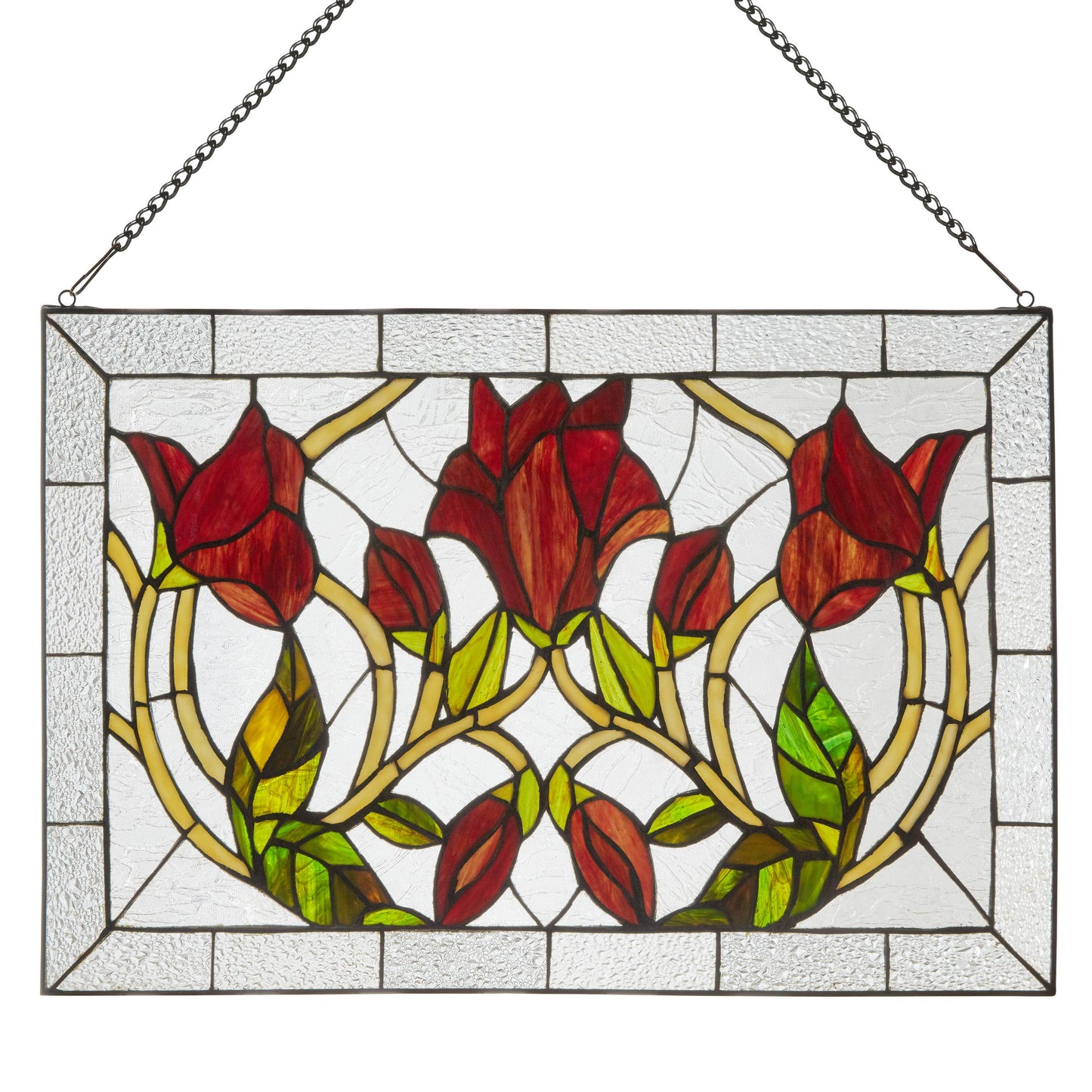24"W Floral Vine Tiffany-Style Stained Glass Window Panel