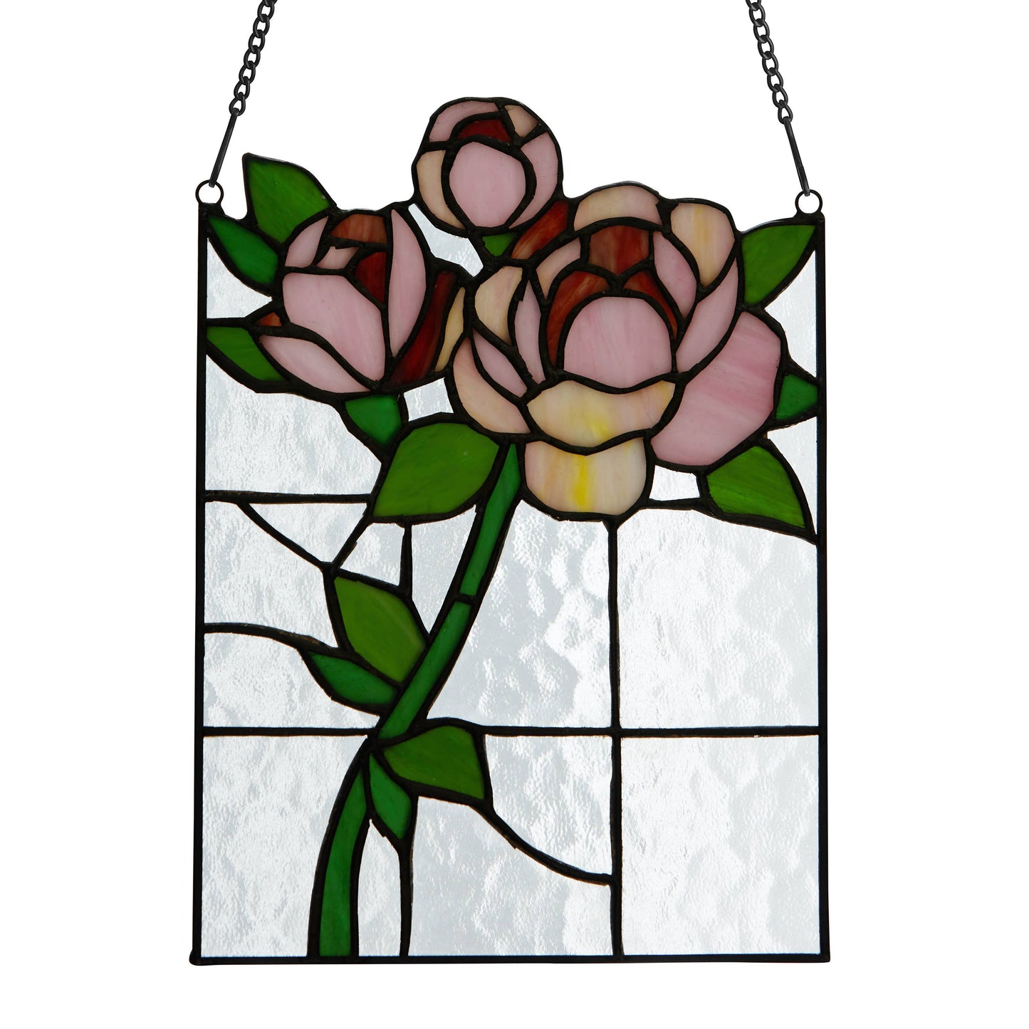 10"H Pink Rose Stained Glass Window Panel