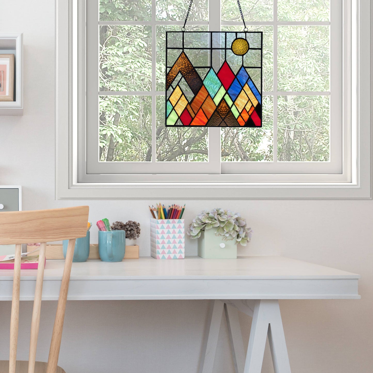 10"H Beyond the Mountain Tops Multicolored Window Panel