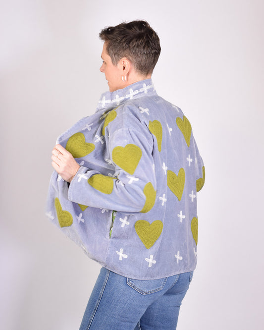 Adore Me Embroidered Velvet Jacket - Light Grey