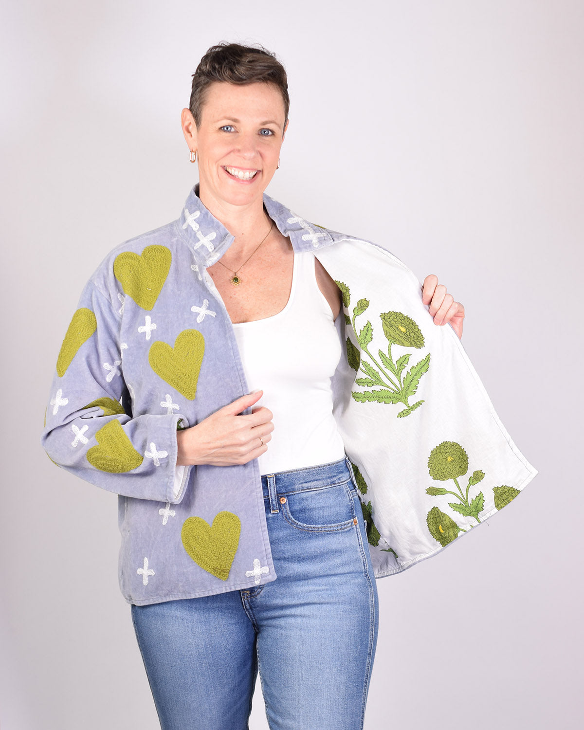 Adore Me Embroidered Velvet Jacket - Light Grey