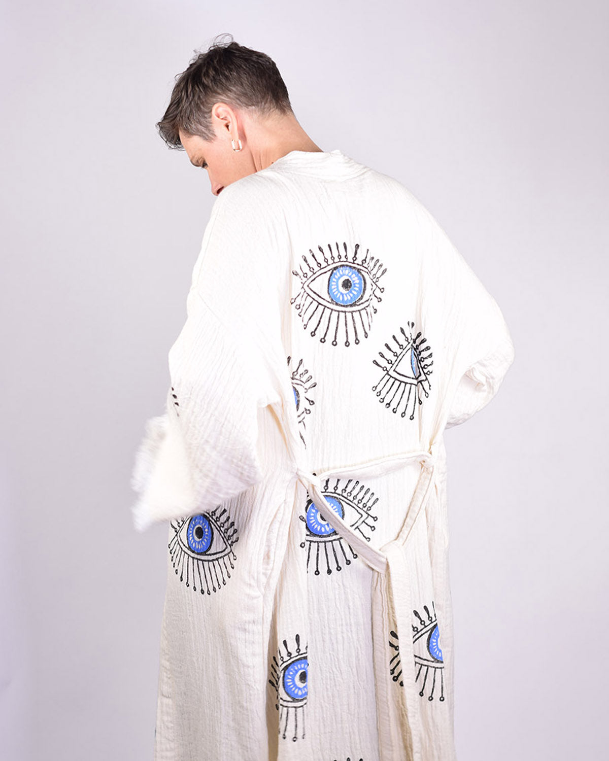 Luxury Turkish Cotton Evil Eye Kimono/Robe - Blue Eye