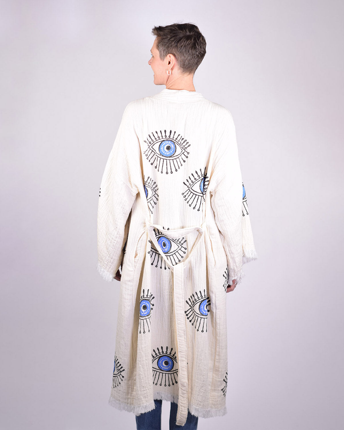 Luxury Turkish Cotton Evil Eye Kimono/Robe - Blue Eye