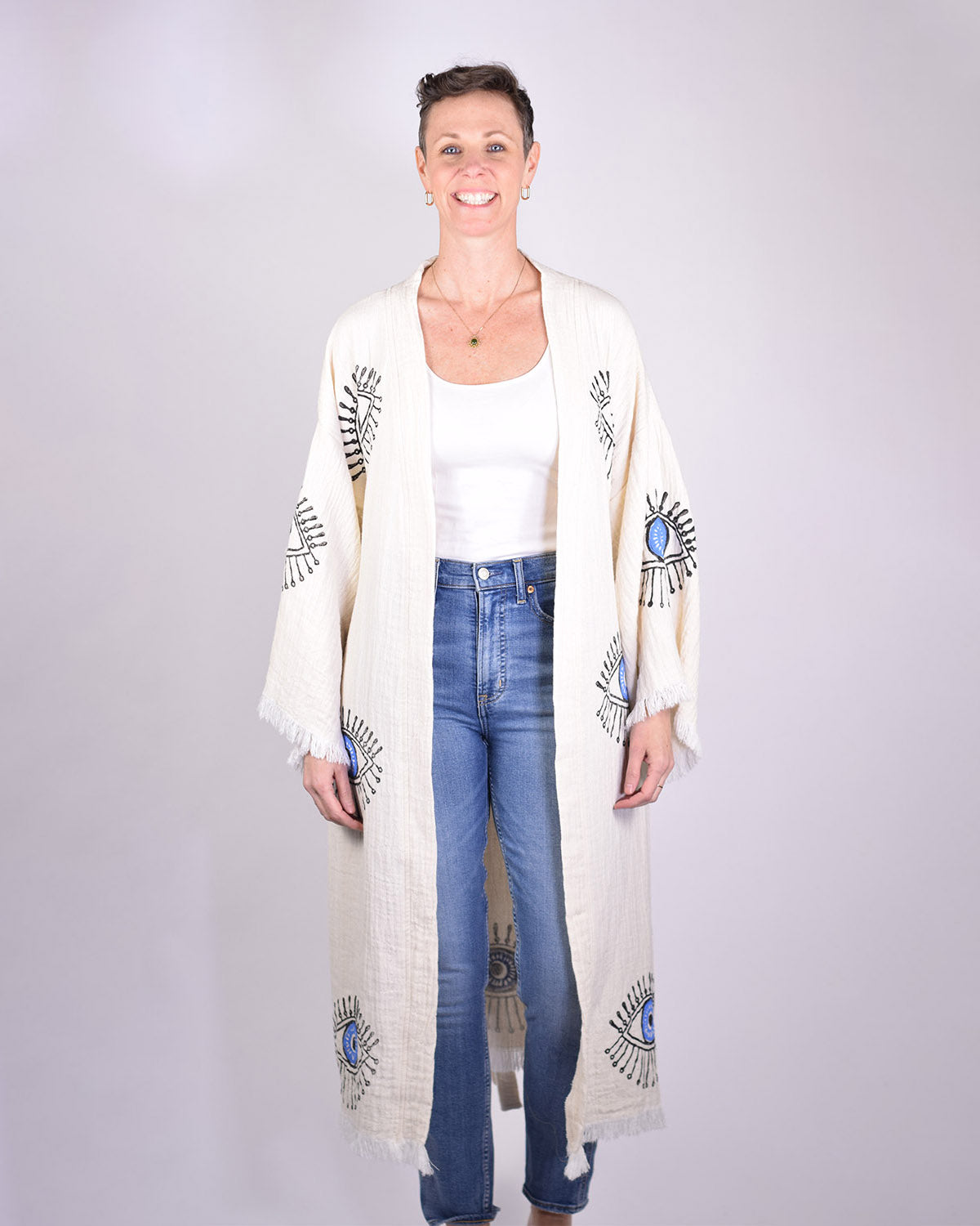 Luxury Turkish Cotton Evil Eye Kimono/Robe - Blue Eye