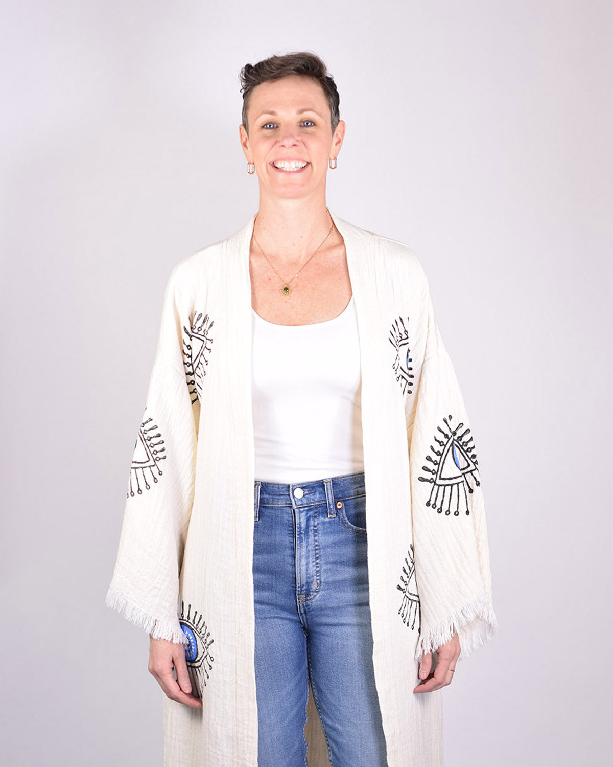Luxury Turkish Cotton Evil Eye Kimono/Robe - Blue Eye