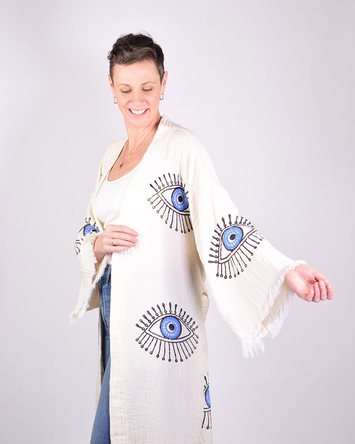 Luxury Turkish Cotton Evil Eye Kimono/Robe - Blue Eye