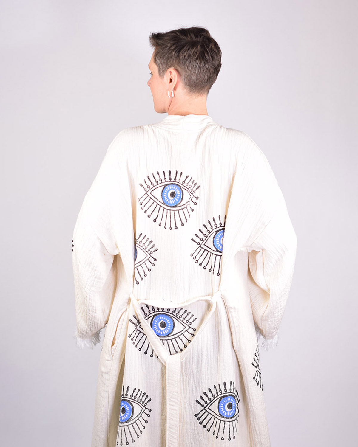 Luxury Turkish Cotton Evil Eye Kimono/Robe - Blue Eye