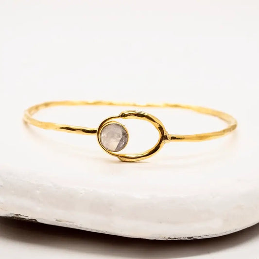Brass Encircled Moonstone Cuff