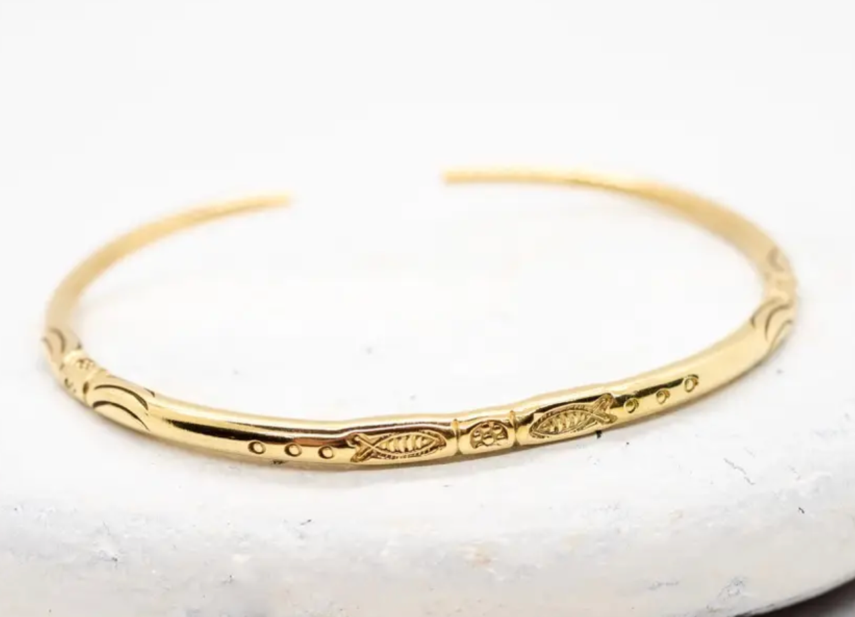 Brass Etched Ocean Cuff