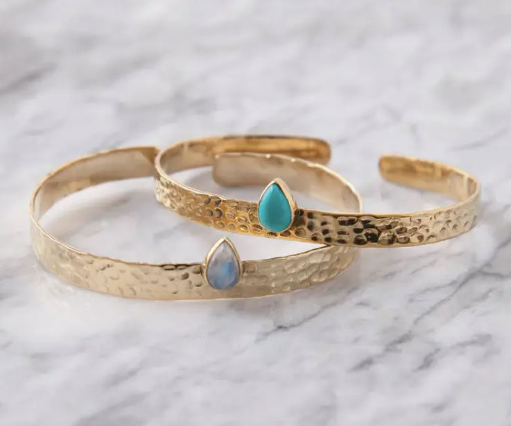 Brass Hammered Cuff with Moonstone