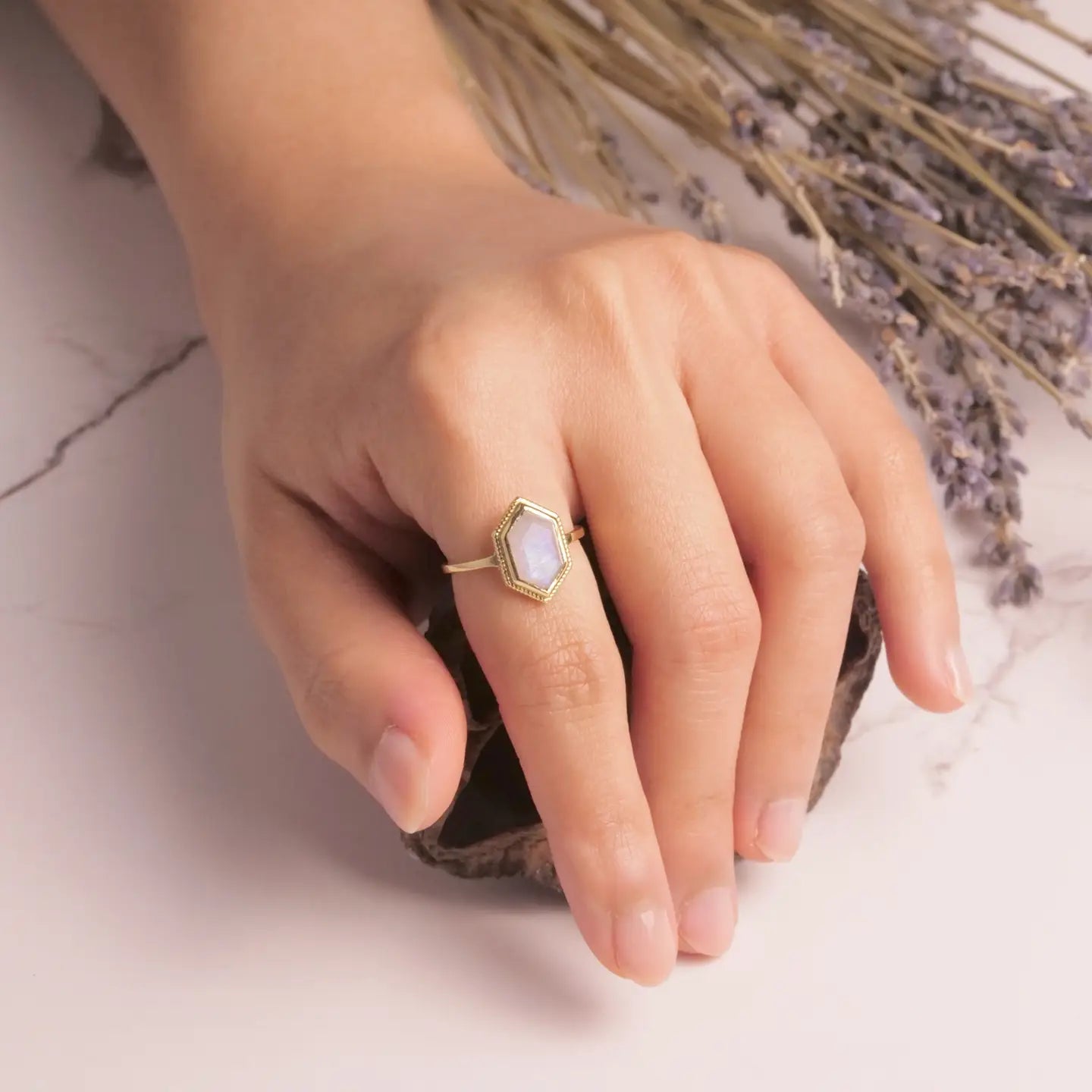 Brass Moonstone Solitaire Ring