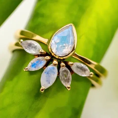 Brass Nestled Moonstone Ring Set