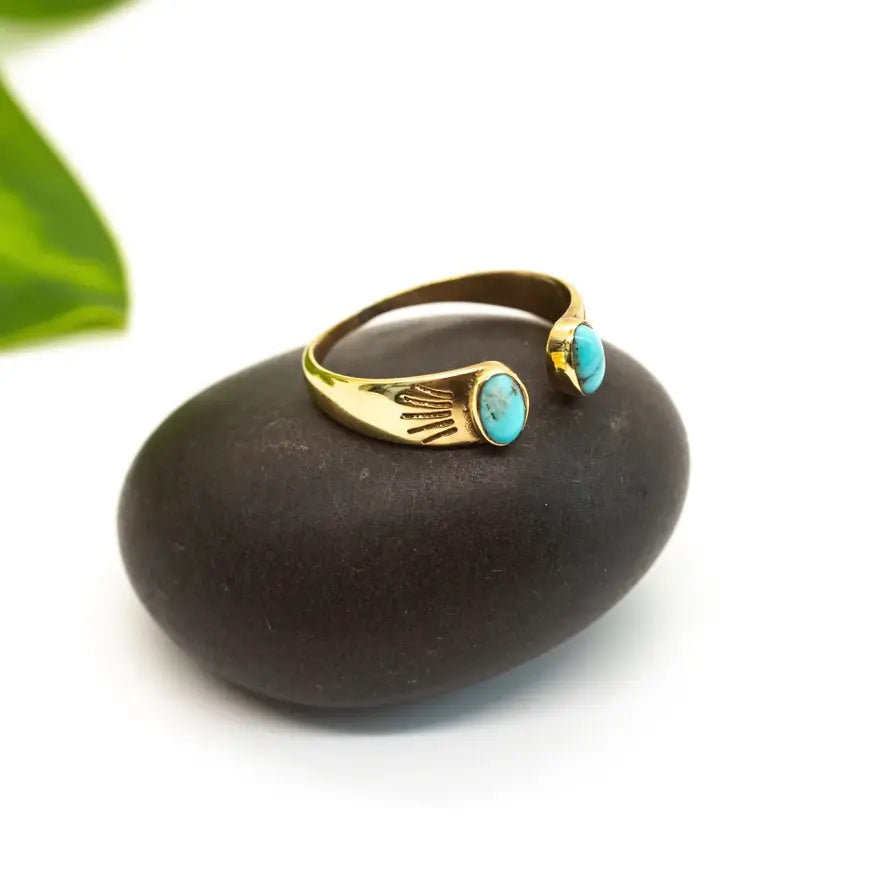 Brass Turquoise Ray Ring