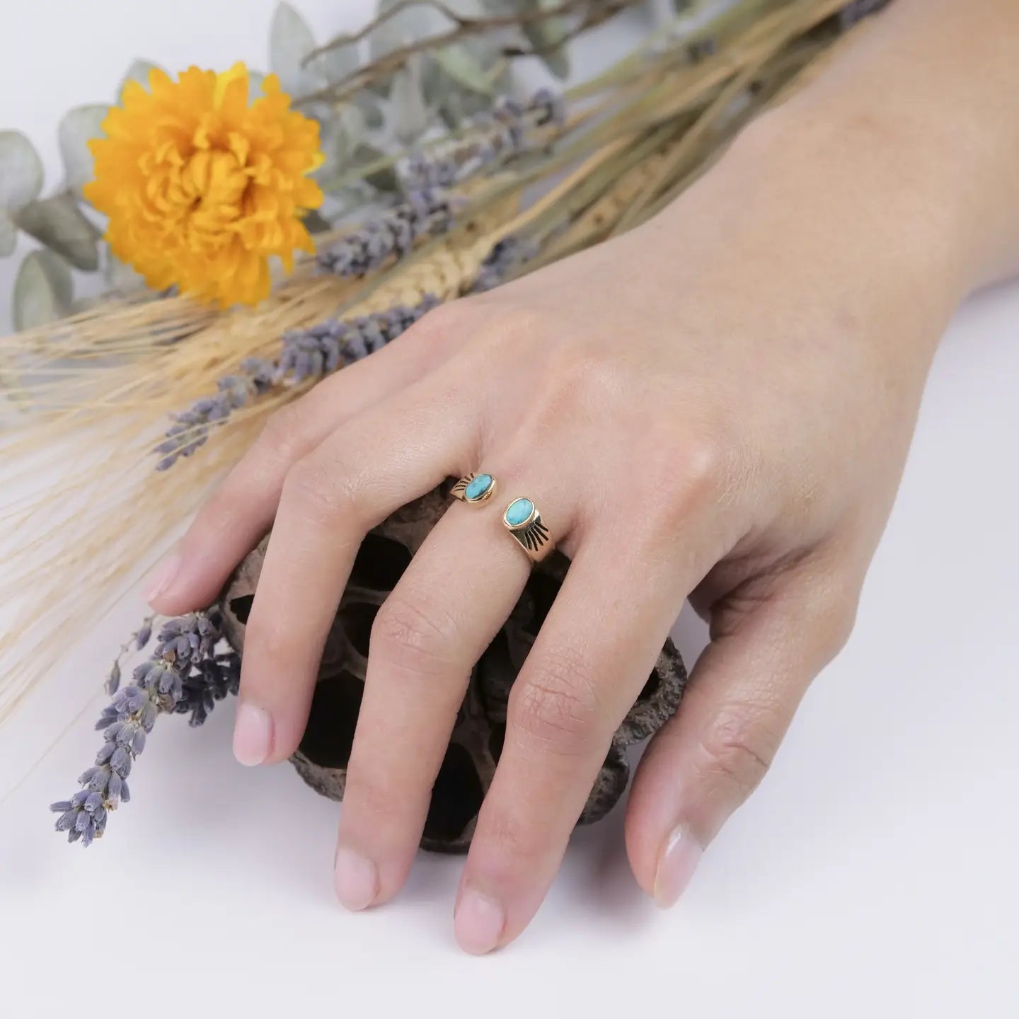 Brass Turquoise Ray Ring