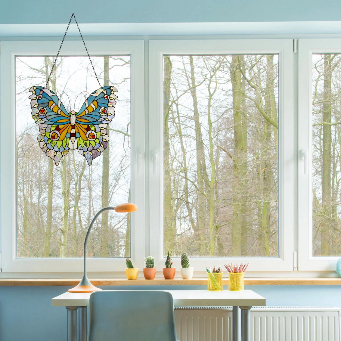 Blue, Yellow & Green Butterfly Window Panel