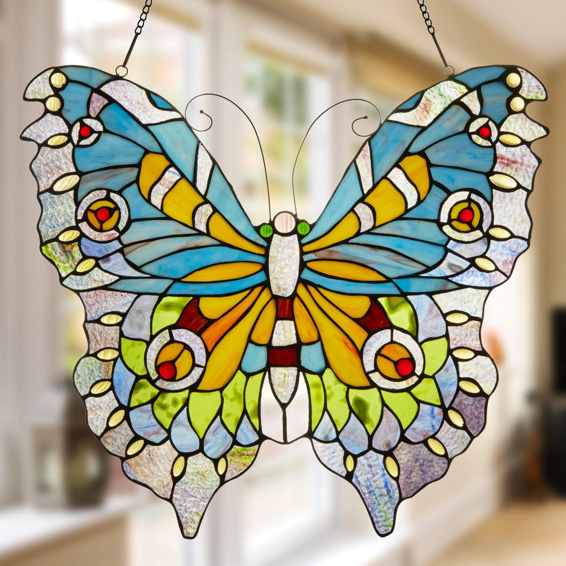 Blue, Yellow & Green Butterfly Window Panel