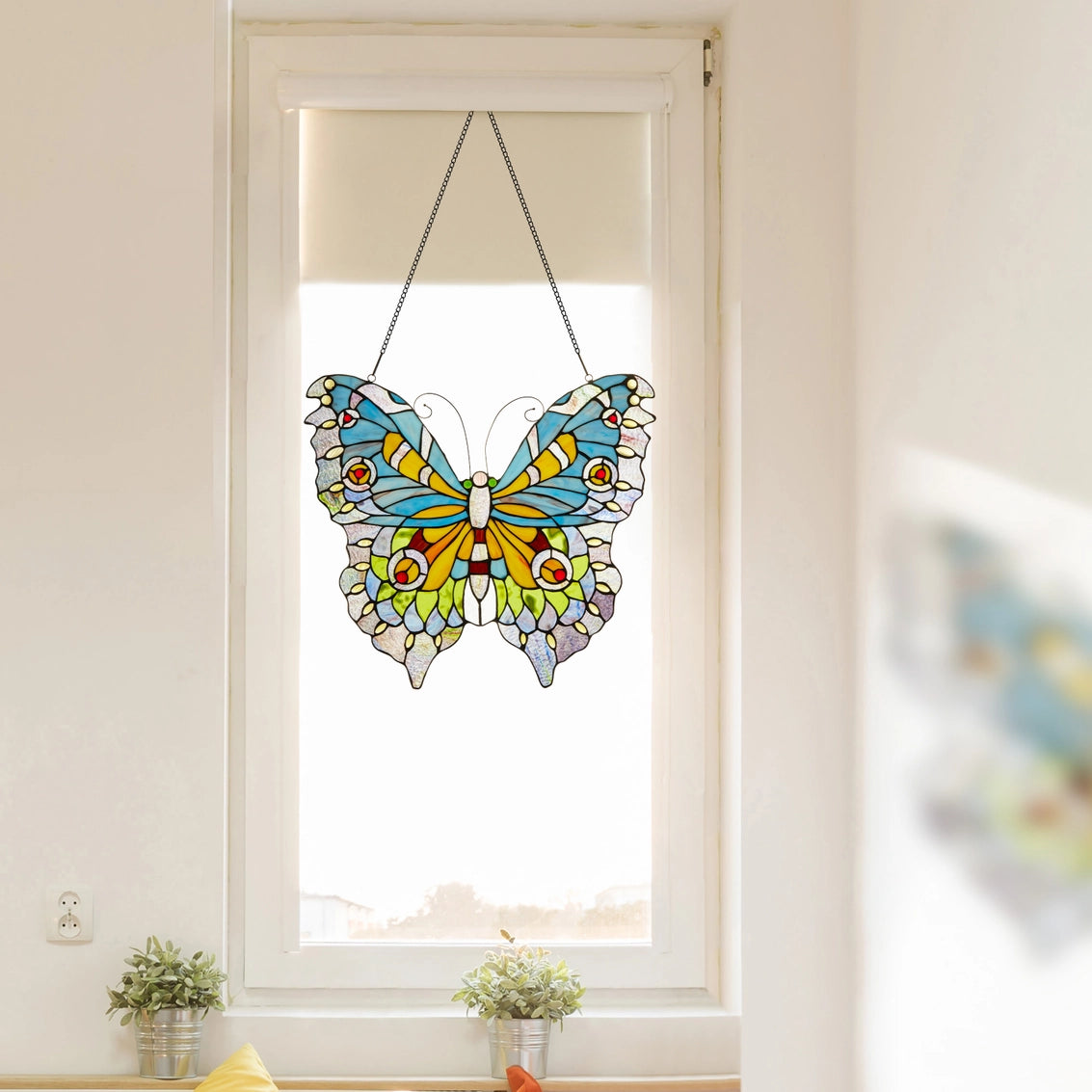 Blue, Yellow & Green Butterfly Window Panel