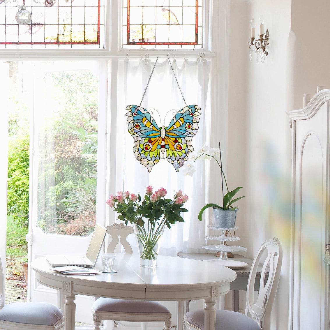 Blue, Yellow & Green Butterfly Window Panel