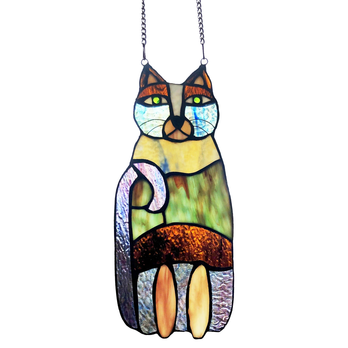 Cecilia the Cat Multicolor Stained Glass Window Panel