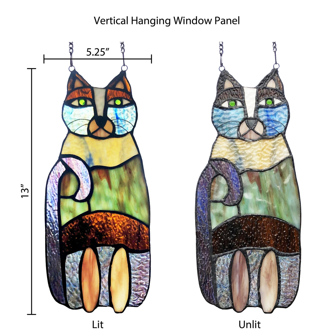 Cecilia the Cat Multicolor Stained Glass Window Panel