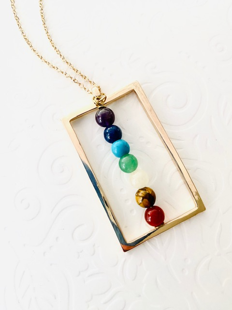 Chakra Gemstone Square Pendant Gold Necklace