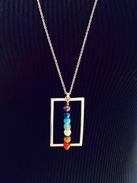 Chakra Gemstone Square Pendant Gold Necklace