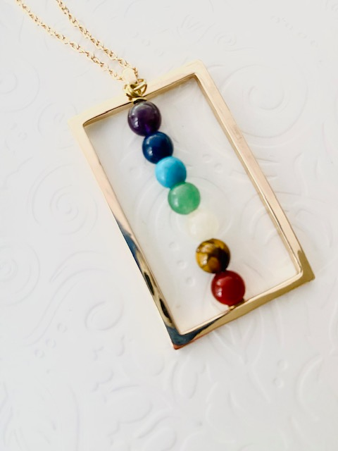 Chakra Gemstone Square Pendant Gold Necklace