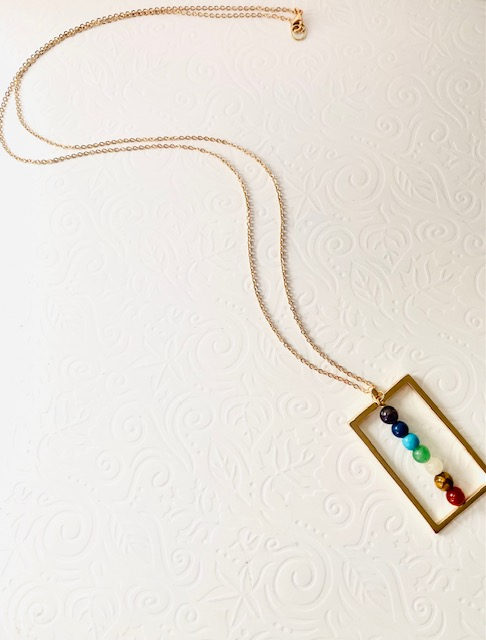 Chakra Gemstone Square Pendant Gold Necklace