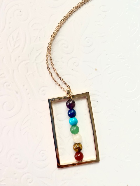 Chakra Gemstone Square Pendant Gold Necklace