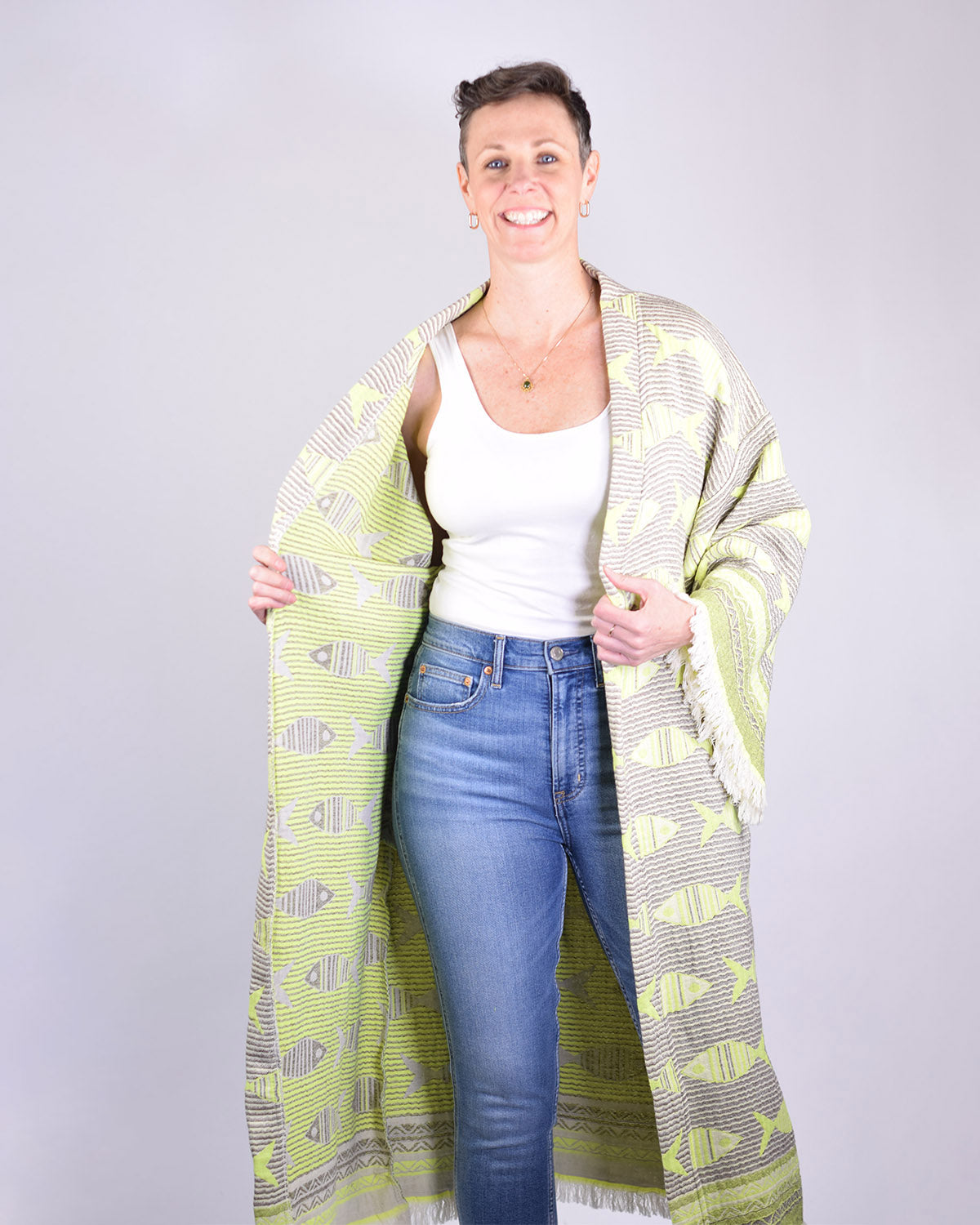 Luxury Turkish Cotton Kimono/Robe - Electric Fish
