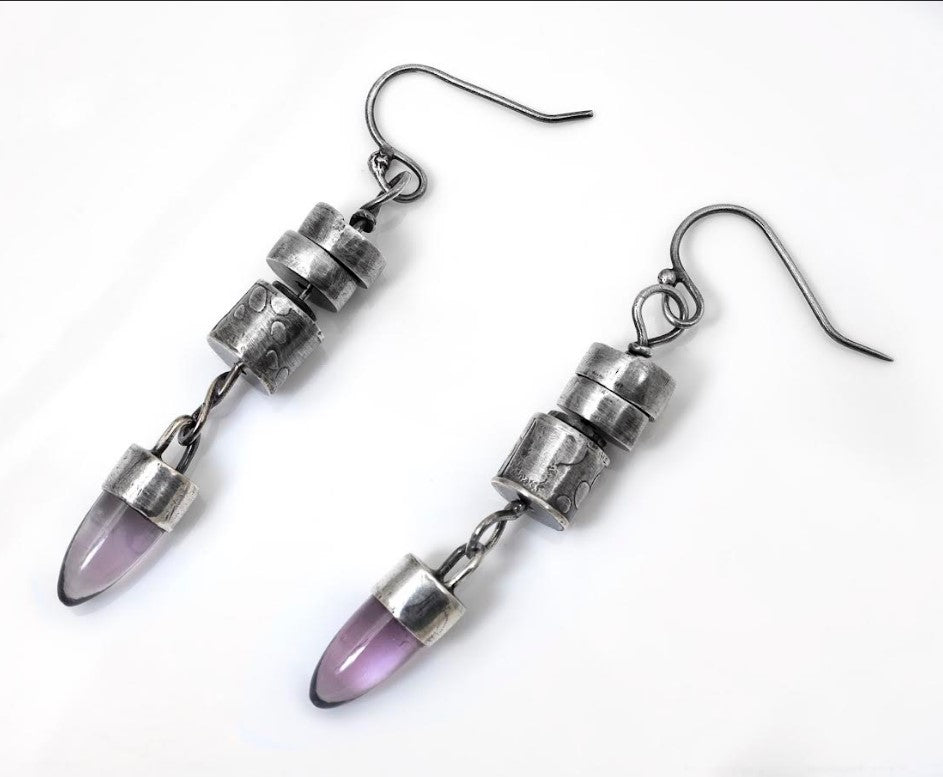 Silver Dangles with Amethyst Cabs