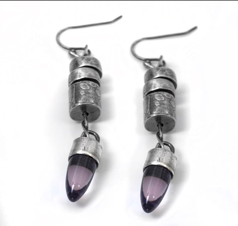 Silver Dangles with Amethyst Cabs
