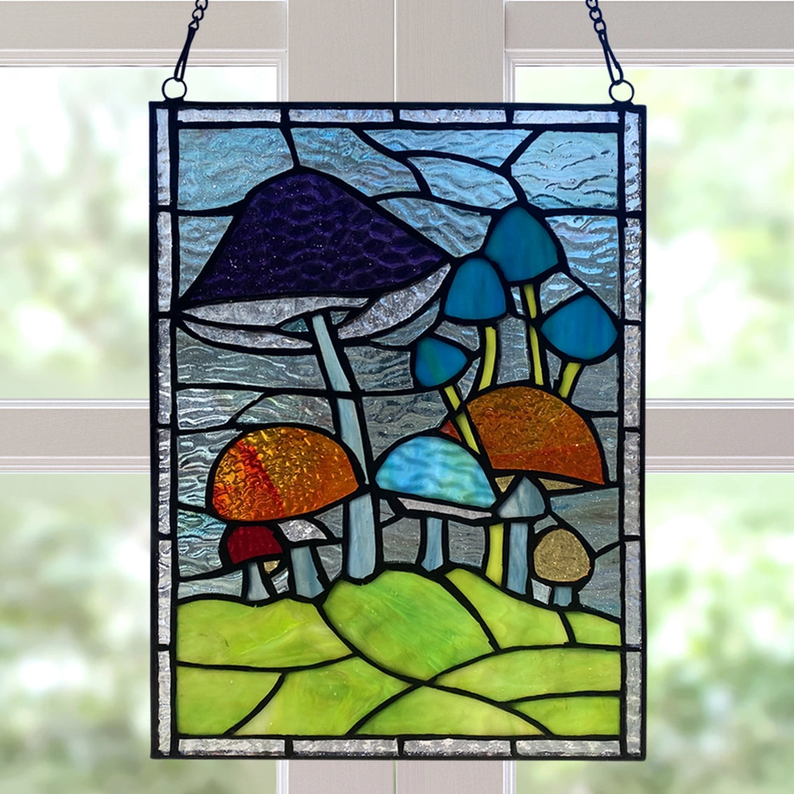 Mushrooms Stained Glass Window Panel