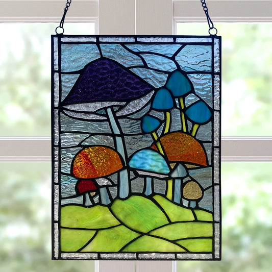 Mushrooms Stained Glass Window Panel